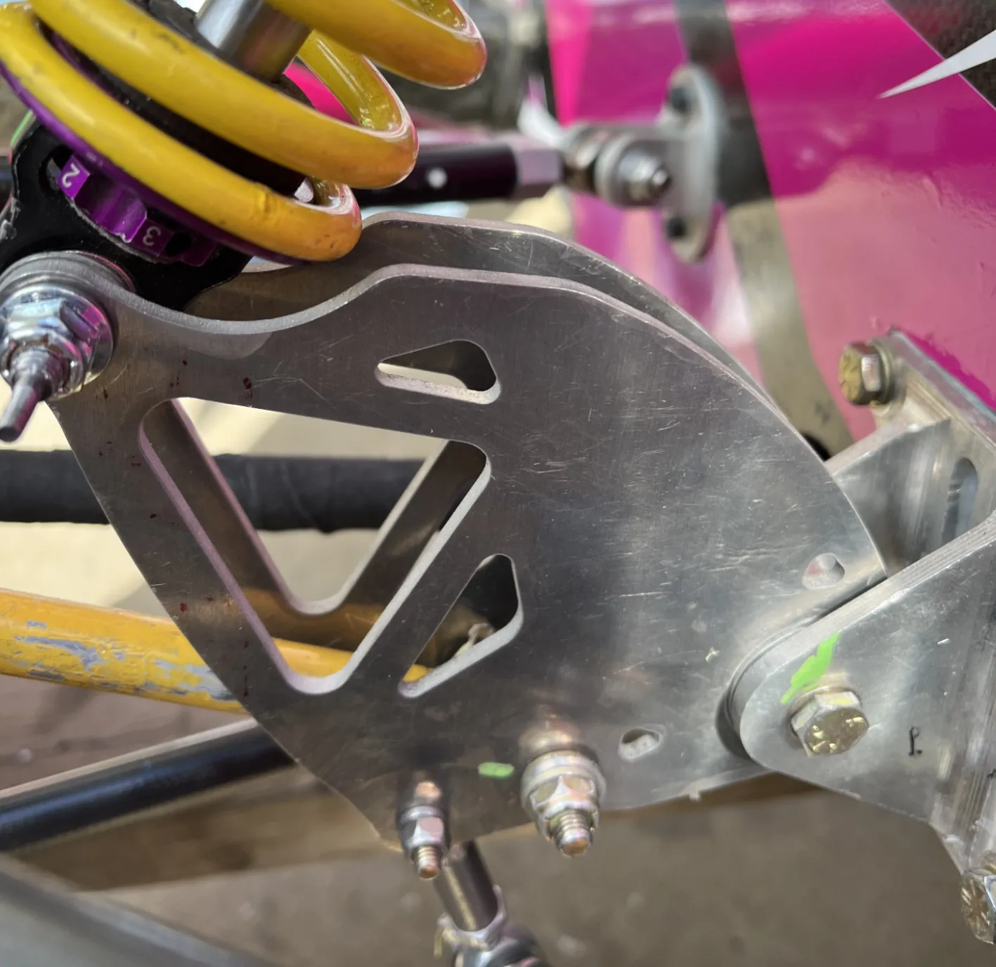 Front bellcrank installed on the car