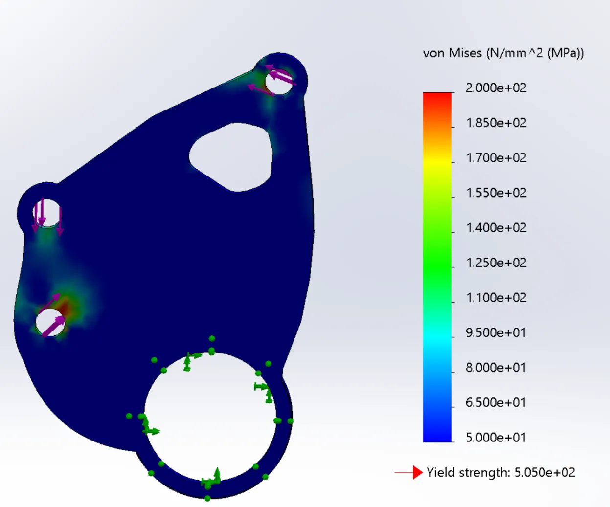 Von Mises stress plot of the rear bellcrank plate